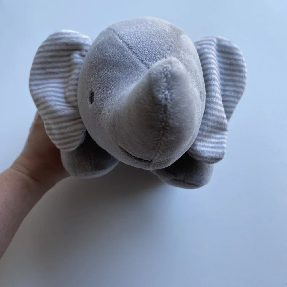Carters Just One You Gray Windup Musical Elephant Plush Crib Toy Rock-A-Bye Baby